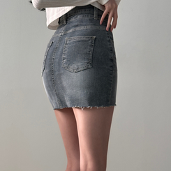 ツーボタンウォッシングミニスカート DARK GRAY