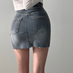 ツーボタンウォッシングミニスカート DARK GRAY