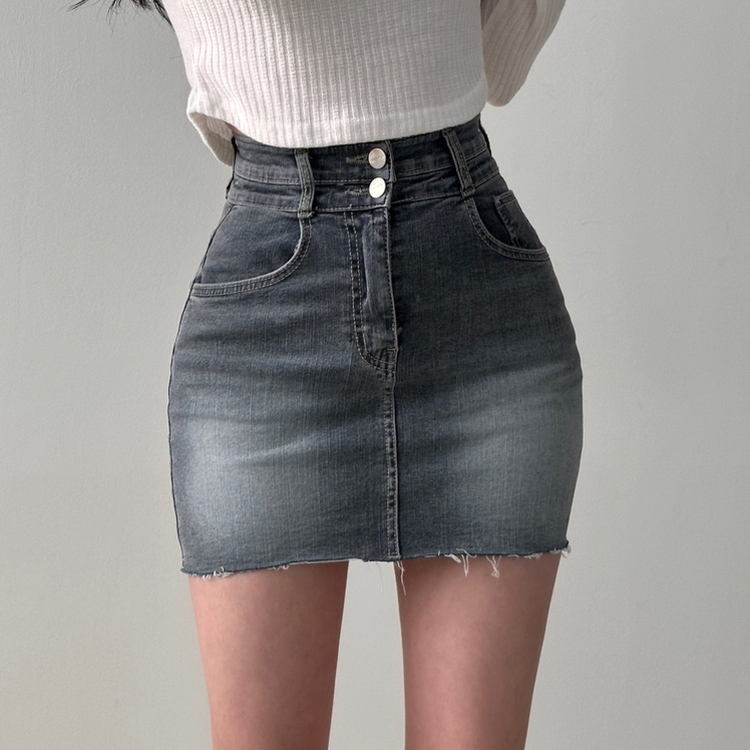 ツーボタンウォッシングミニスカート DARK GRAY