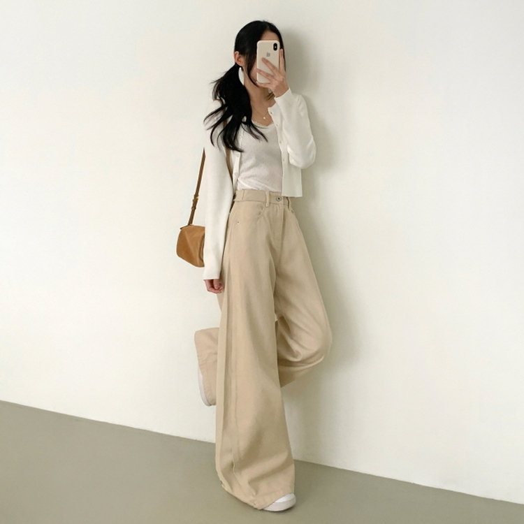 バルーンスナップボタンワイドロングコットンパンツ｜ワイド