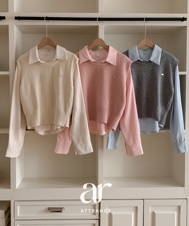 (シャツ+ニットベストSET♥) メルボルン ペンダント シャツ 無地 ニットベスト セット