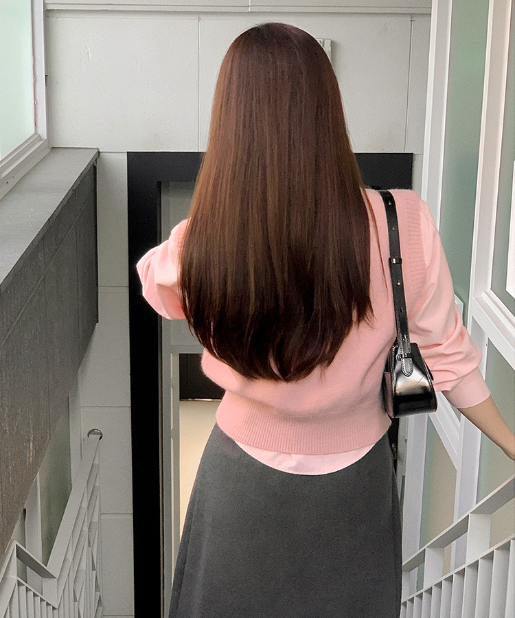 (シャツ+ニットベストSET♥) メルボルン ペンダント シャツ 無地 ニットベスト セット PINK