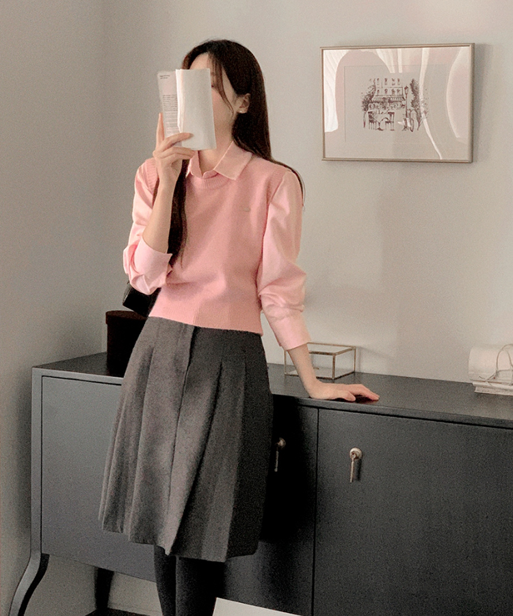 (シャツ+ニットベストSET♥) メルボルン ペンダント シャツ 無地 ニットベスト セット PINK