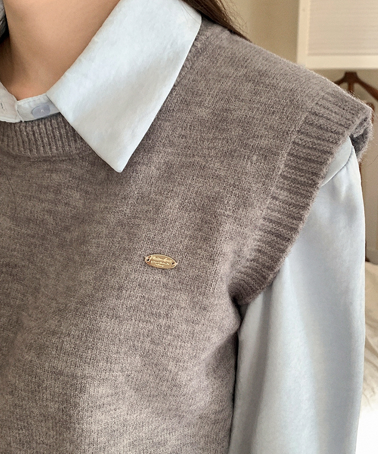 (シャツ+ニットベストSET♥) メルボルン ペンダント シャツ 無地 ニットベスト セット GRAY
