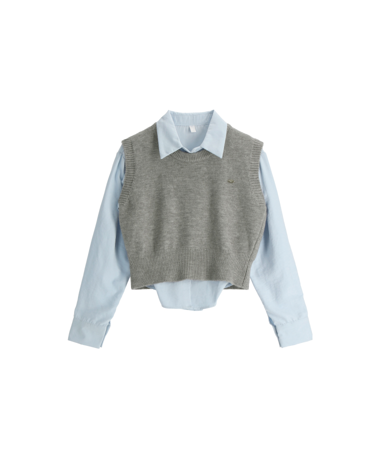 (シャツ+ニットベストSET♥) メルボルン ペンダント シャツ 無地 ニットベスト セット