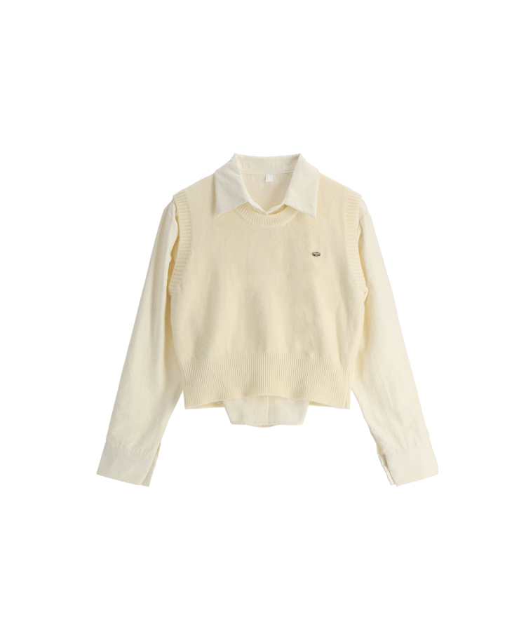 (シャツ+ニットベストSET♥) メルボルン ペンダント シャツ 無地 ニットベスト セット