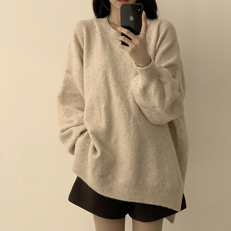 원피스로도 활용 가능한 봄봄 라운드 오버핏 긴팔 니트 울 소매 벌룬 데일리 루즈핏 원피스 4color 오트밀