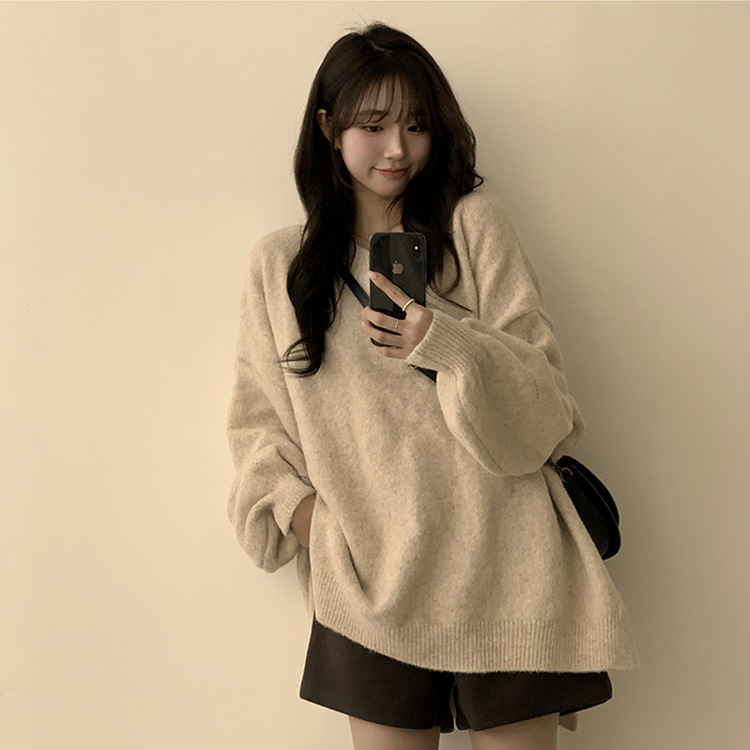 원피스로도 활용 가능한 봄봄 라운드 오버핏 긴팔 니트 울 소매 벌룬 데일리 루즈핏 원피스 4color 오트밀