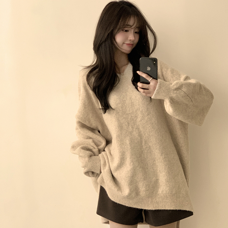 원피스로도 활용 가능한 봄봄 라운드 오버핏 긴팔 니트 울 소매 벌룬 데일리 루즈핏 원피스 4color 오트밀