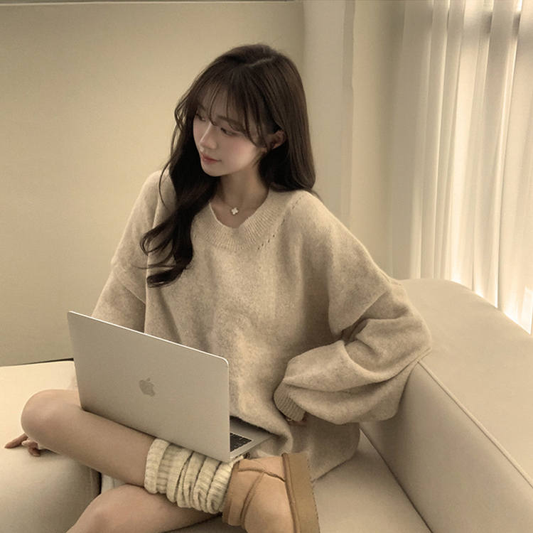 원피스로도 활용 가능한 봄봄 라운드 오버핏 긴팔 니트 울 소매 벌룬 데일리 루즈핏 원피스 4color 오트밀