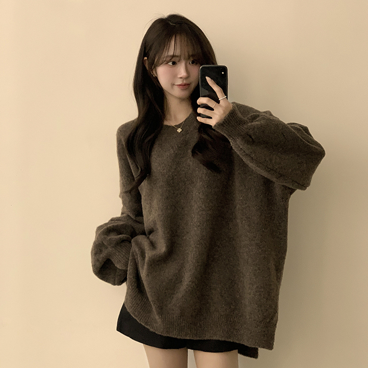 원피스로도 활용 가능한 봄봄 라운드 오버핏 긴팔 니트 울 소매 벌룬 데일리 루즈핏 원피스 4color 밤색