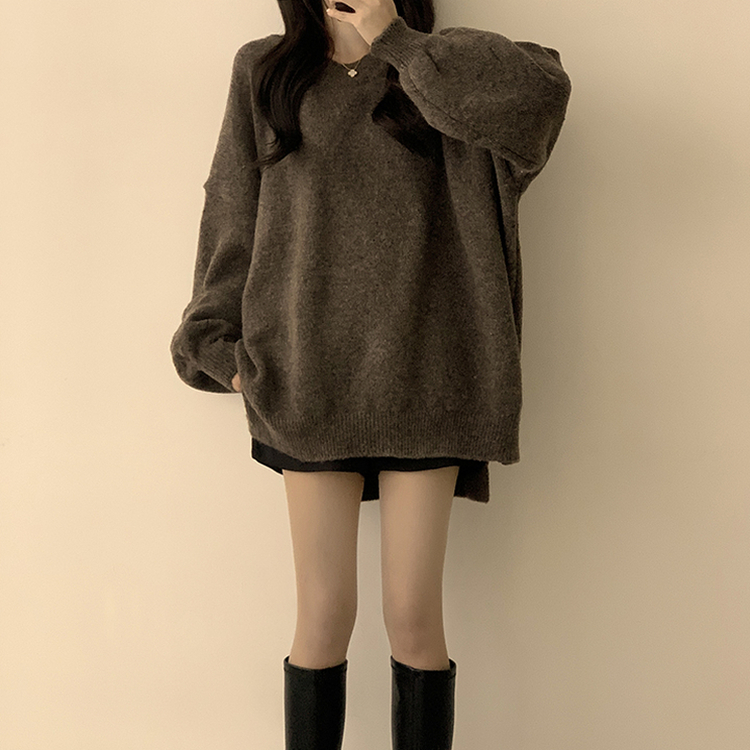 원피스로도 활용 가능한 봄봄 라운드 오버핏 긴팔 니트 울 소매 벌룬 데일리 루즈핏 원피스 4color 밤색