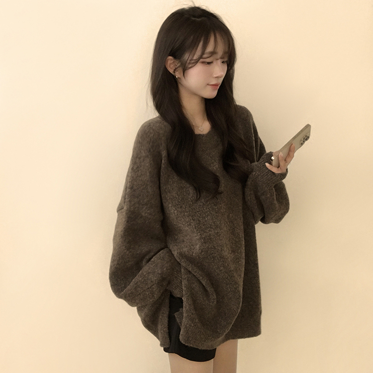 원피스로도 활용 가능한 봄봄 라운드 오버핏 긴팔 니트 울 소매 벌룬 데일리 루즈핏 원피스 4color 밤색