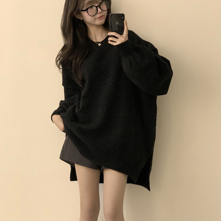 원피스로도 활용 가능한 봄봄 라운드 오버핏 긴팔 니트 울 소매 벌룬 데일리 루즈핏 원피스 4color 블랙
