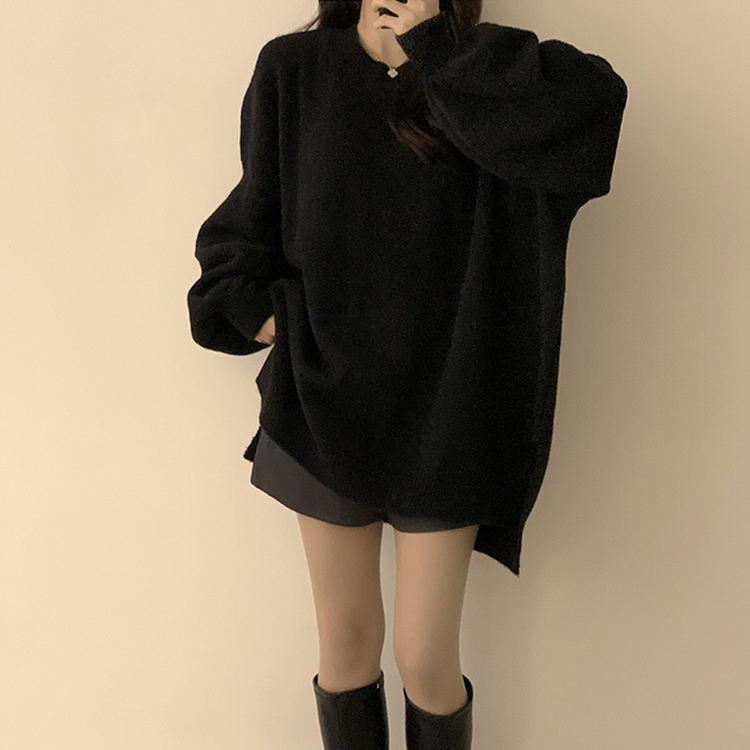 원피스로도 활용 가능한 봄봄 라운드 오버핏 긴팔 니트 울 소매 벌룬 데일리 루즈핏 원피스 4color 블랙