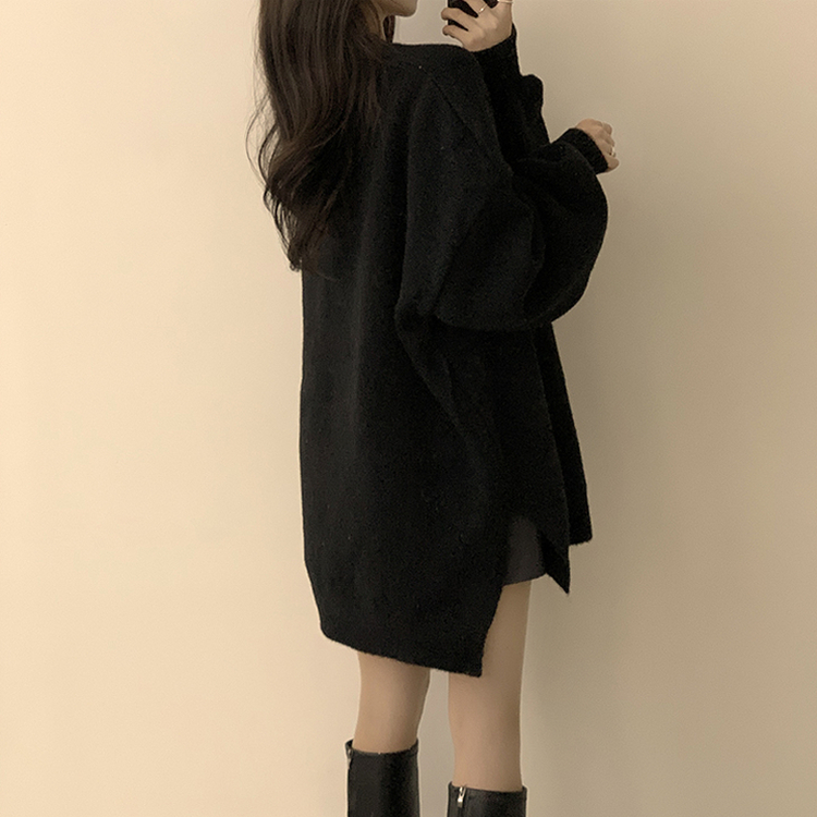 원피스로도 활용 가능한 봄봄 라운드 오버핏 긴팔 니트 울 소매 벌룬 데일리 루즈핏 원피스 4color 블랙