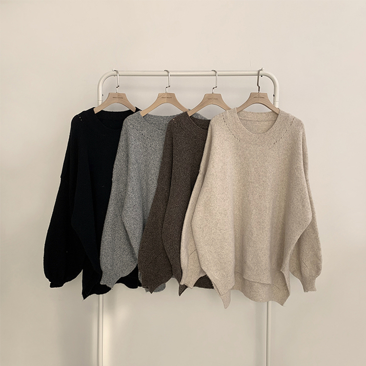 원피스로도 활용 가능한 봄봄 라운드 오버핏 긴팔 니트 울 소매 벌룬 데일리 루즈핏 원피스 4color