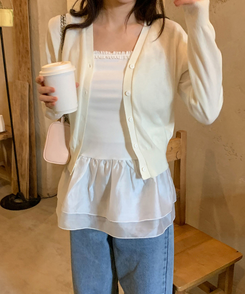 ノースリーブ フリルレースレイヤードキャミソール IVORY