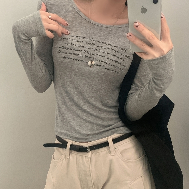 ビンテージスリムクロップ長袖Tシャツ(5color) MELANGE GRAY