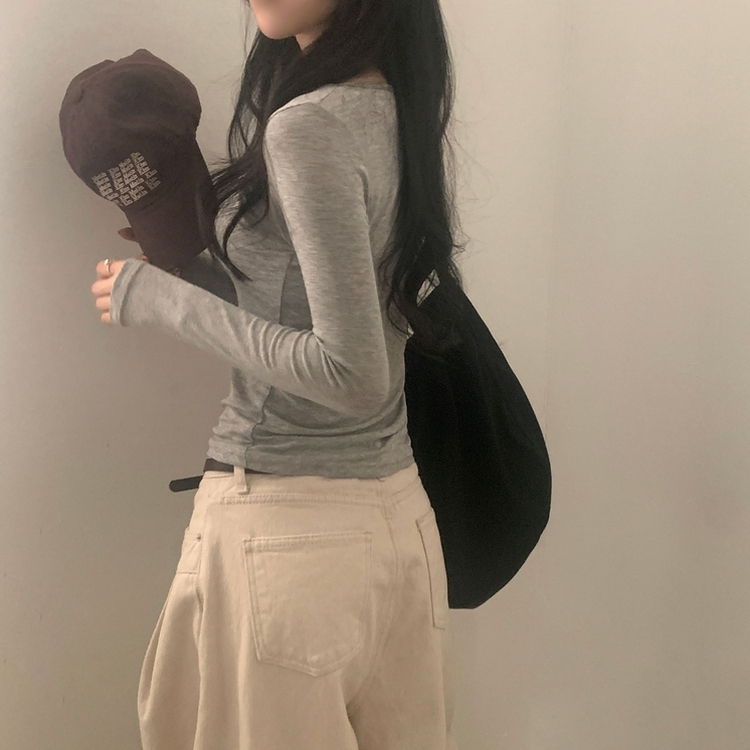 ビンテージスリムクロップ長袖Tシャツ(5color) MELANGE GRAY