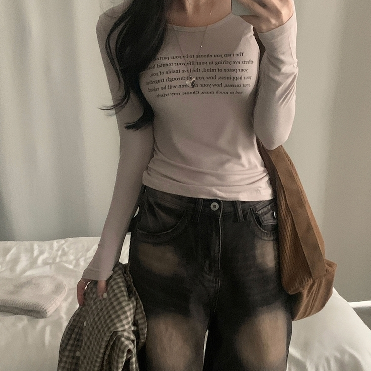 ビンテージスリムクロップ長袖Tシャツ(5color) BEIGE