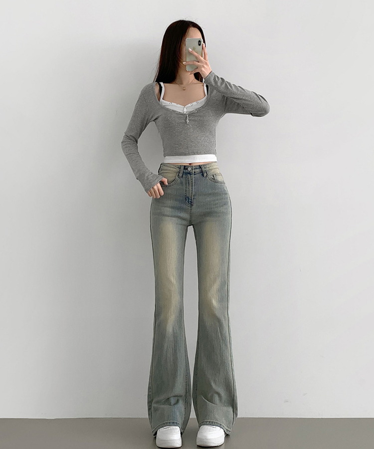 【丈別】スパンストレートブーツカットデニムパンツ(5color) LIGHT BLUE