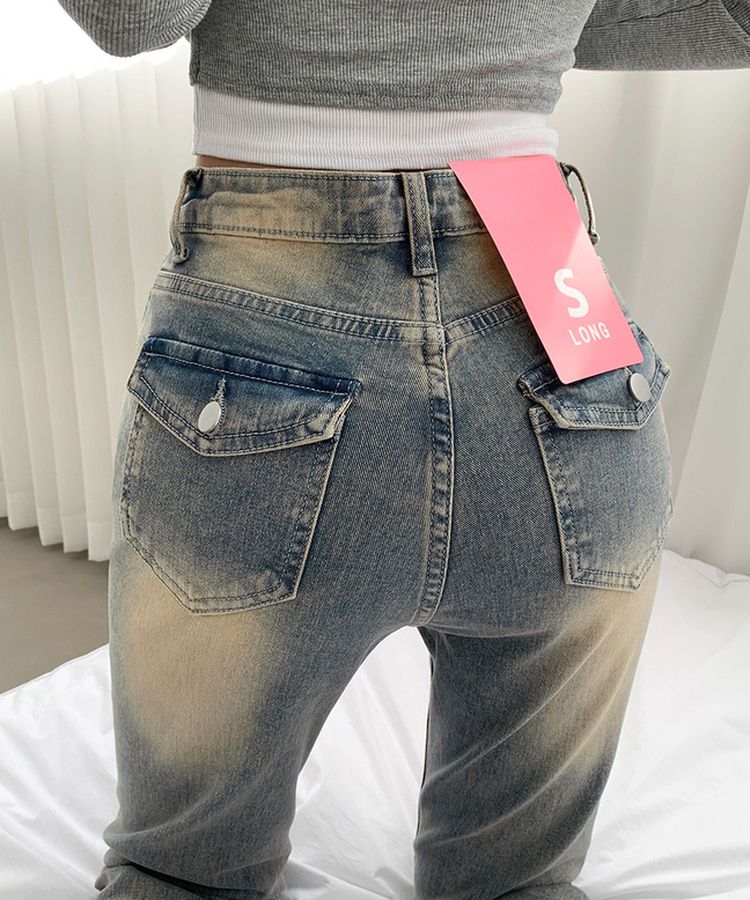 【丈別】スパンストレートブーツカットデニムパンツ(5color) BLUE