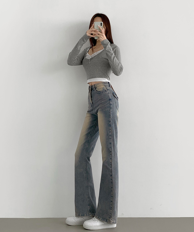 【丈別】スパンストレートブーツカットデニムパンツ(5color) BLUE