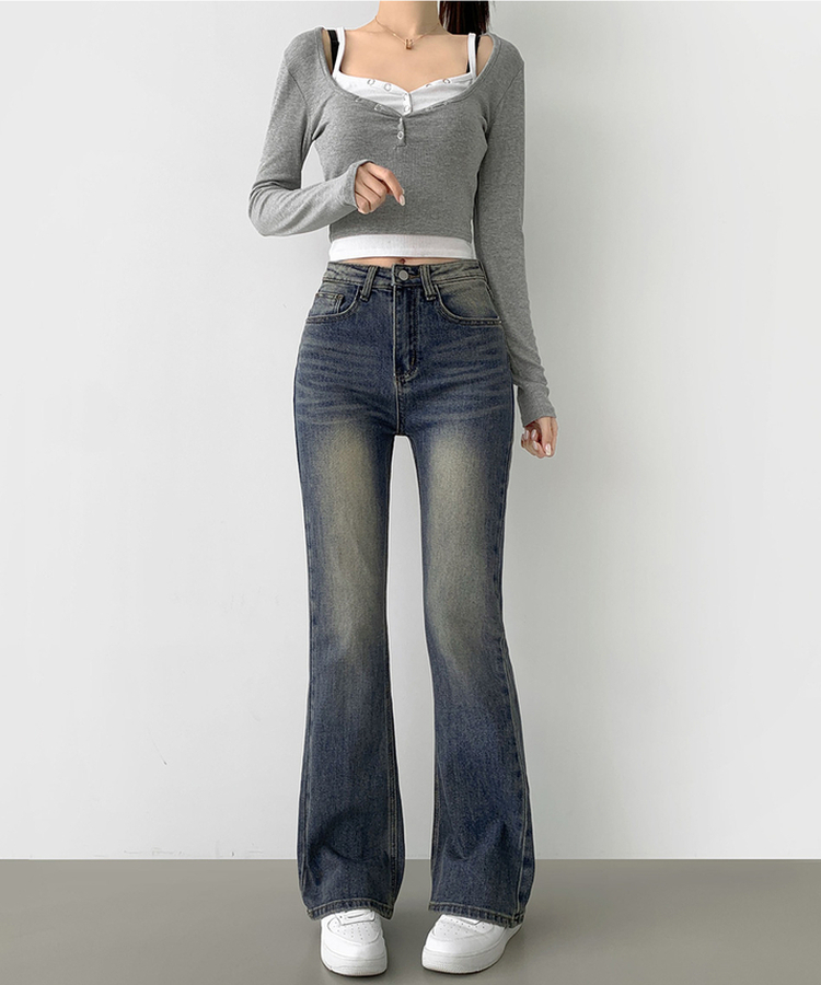 【丈別】スパンストレートブーツカットデニムパンツ(5color) DARK DENIM