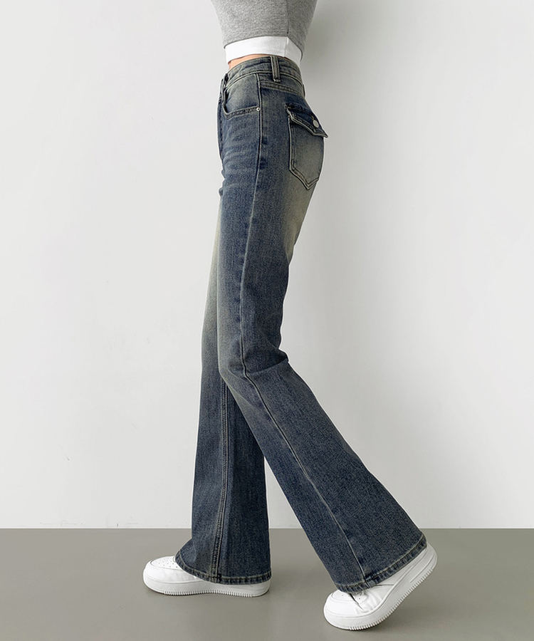 【丈別】スパンストレートブーツカットデニムパンツ(5color) DARK DENIM