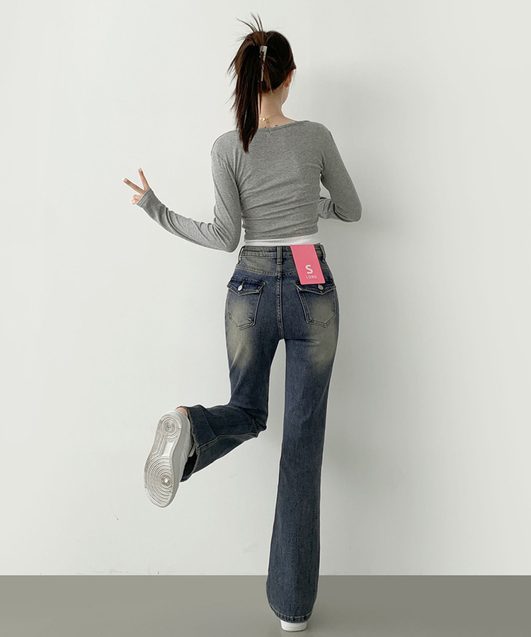 【丈別】スパンストレートブーツカットデニムパンツ(5color) DARK DENIM