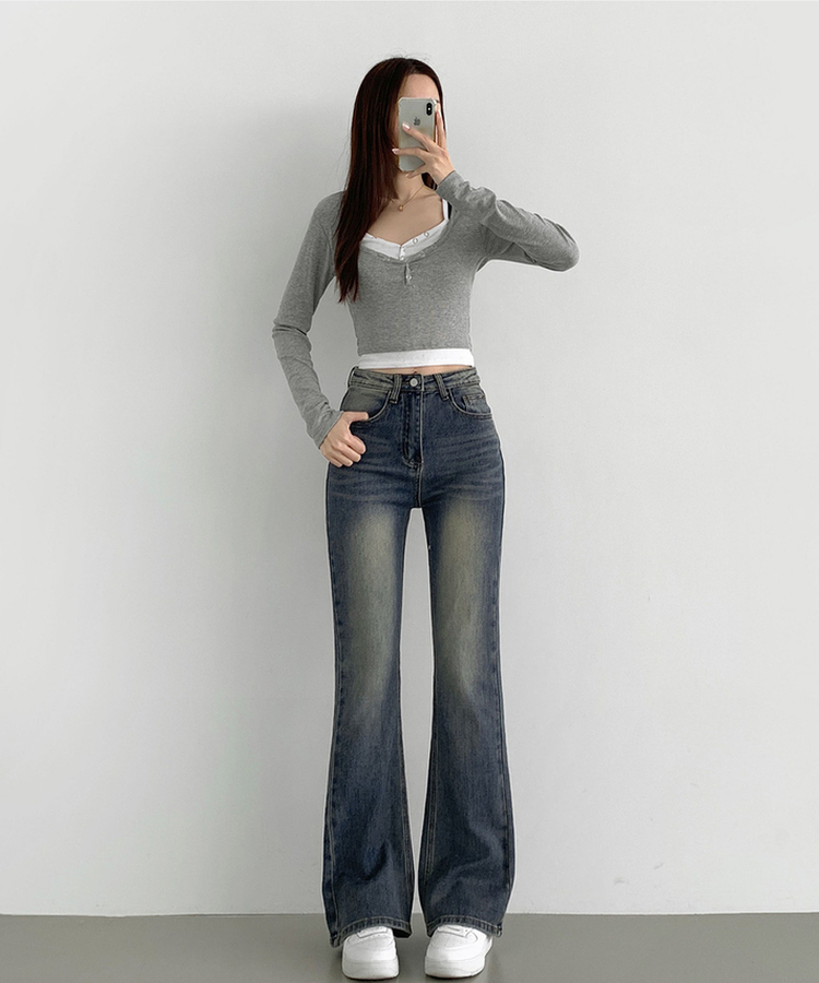 【丈別】スパンストレートブーツカットデニムパンツ(5color) DARK DENIM