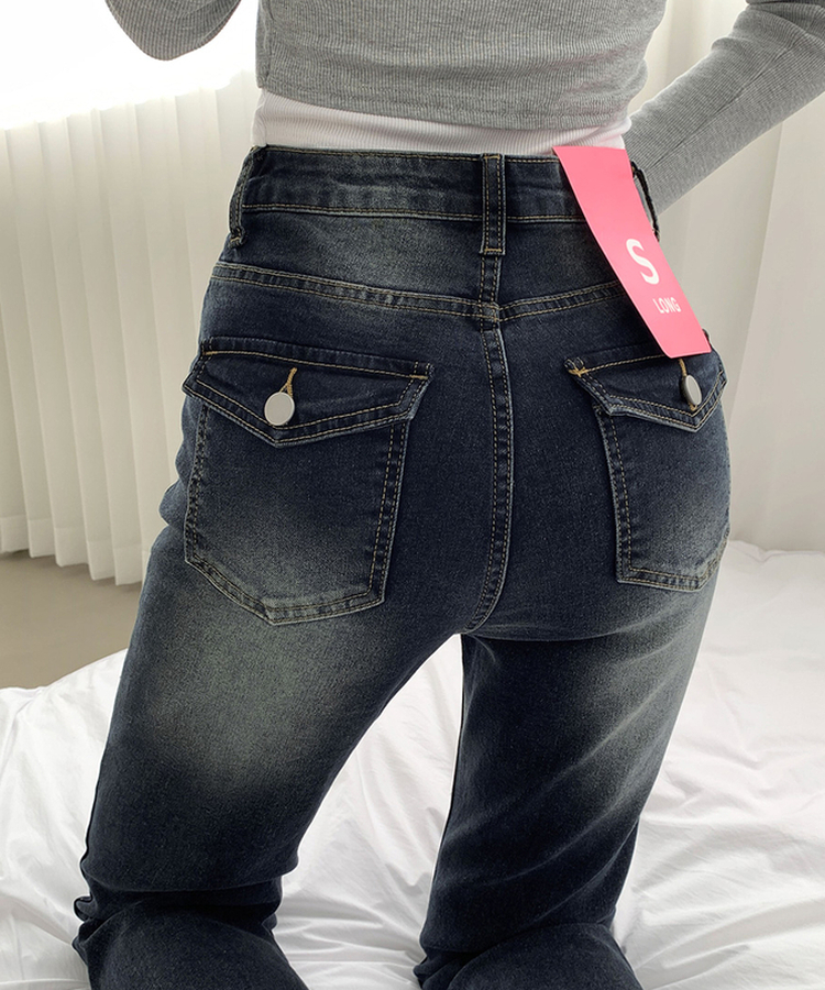 【丈別】スパンストレートブーツカットデニムパンツ(5color) DEEP BLUE