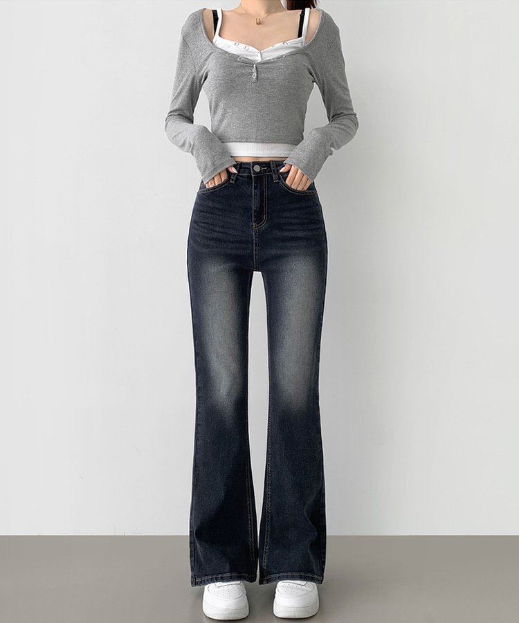【丈別】スパンストレートブーツカットデニムパンツ(5color) DEEP BLUE
