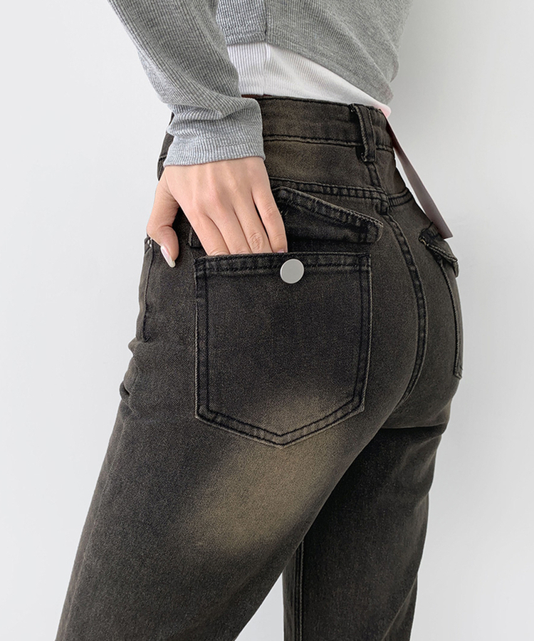 【丈別】スパンストレートブーツカットデニムパンツ(5color) DARK BROWN