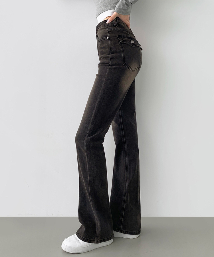 【丈別】スパンストレートブーツカットデニムパンツ(5color) DARK BROWN