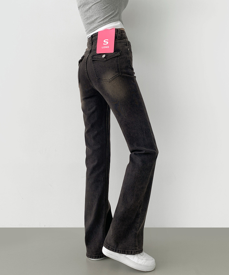 【丈別】スパンストレートブーツカットデニムパンツ(5color) DARK BROWN