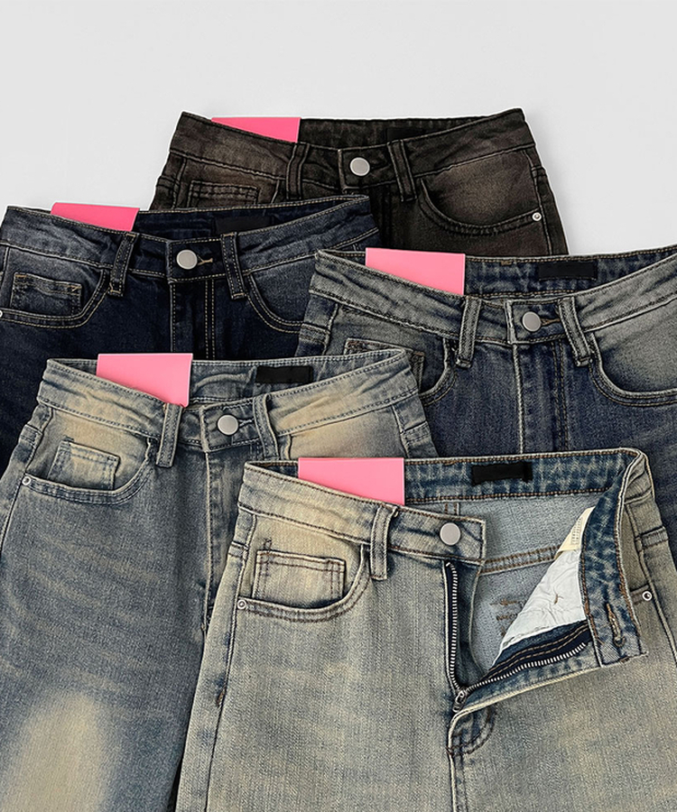 【丈別】スパンストレートブーツカットデニムパンツ(5color)