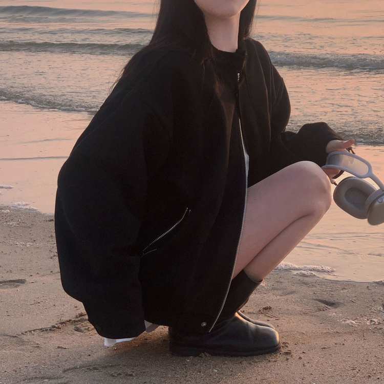 모던 바이커 스웨이드 아방 블루종 오버핏 자켓 블랙