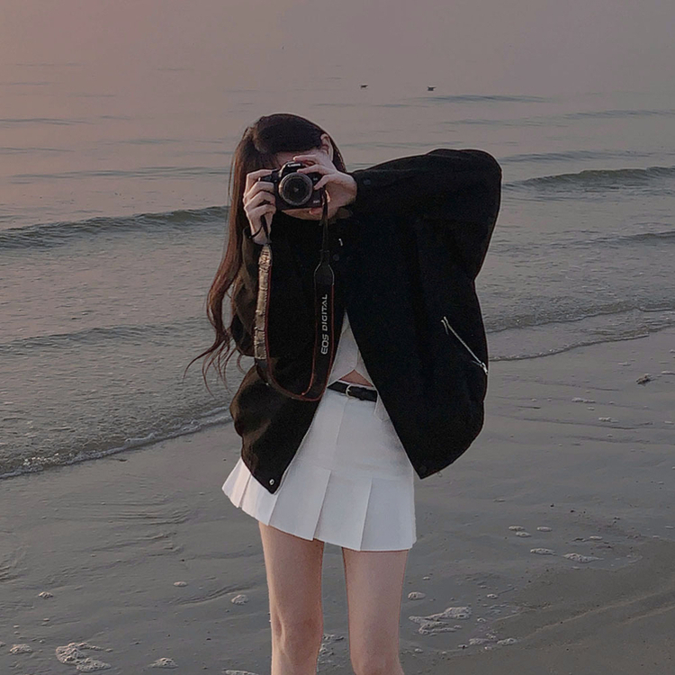 모던 바이커 스웨이드 아방 블루종 오버핏 자켓 블랙