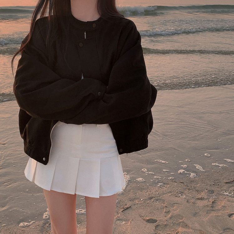 모던 바이커 스웨이드 아방 블루종 오버핏 자켓 블랙