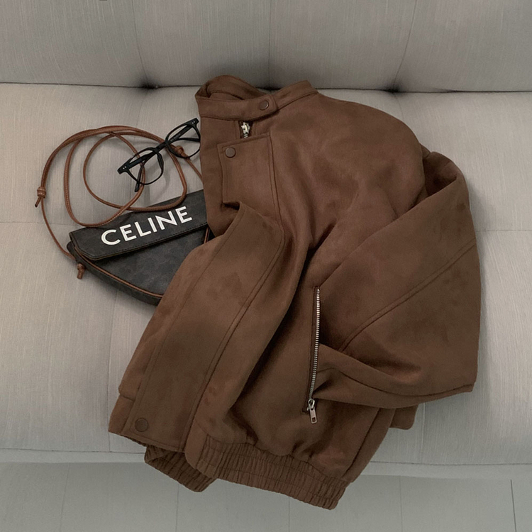 모던 바이커 스웨이드 아방 블루종 오버핏 자켓