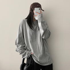 ベーシックラウンド長袖Tシャツ GREY