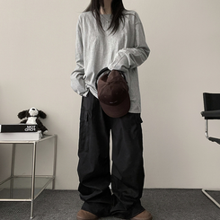 ベーシックラウンド長袖Tシャツ GREY