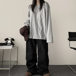 ベーシックラウンド長袖Tシャツ GREY