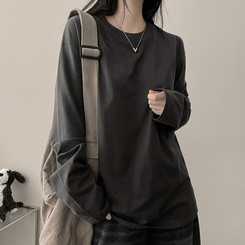 ベーシックラウンド長袖Tシャツ CHARCOAL