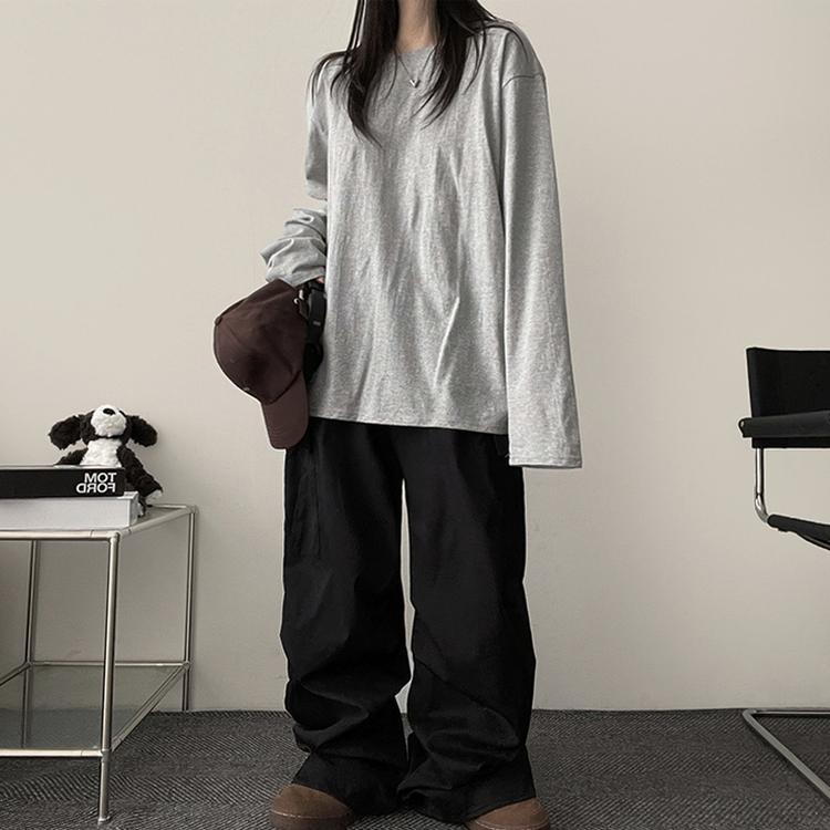 ベーシックラウンド長袖Tシャツ GREY