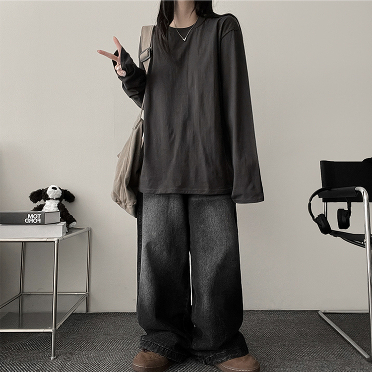 ベーシックラウンド長袖Tシャツ CHARCOAL