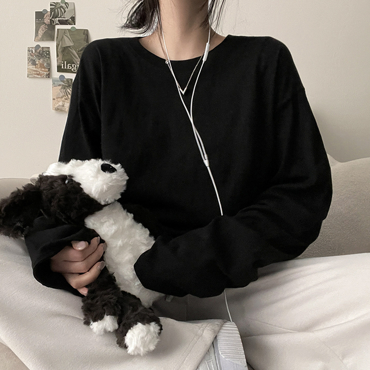 ベーシックラウンド長袖Tシャツ BLACK