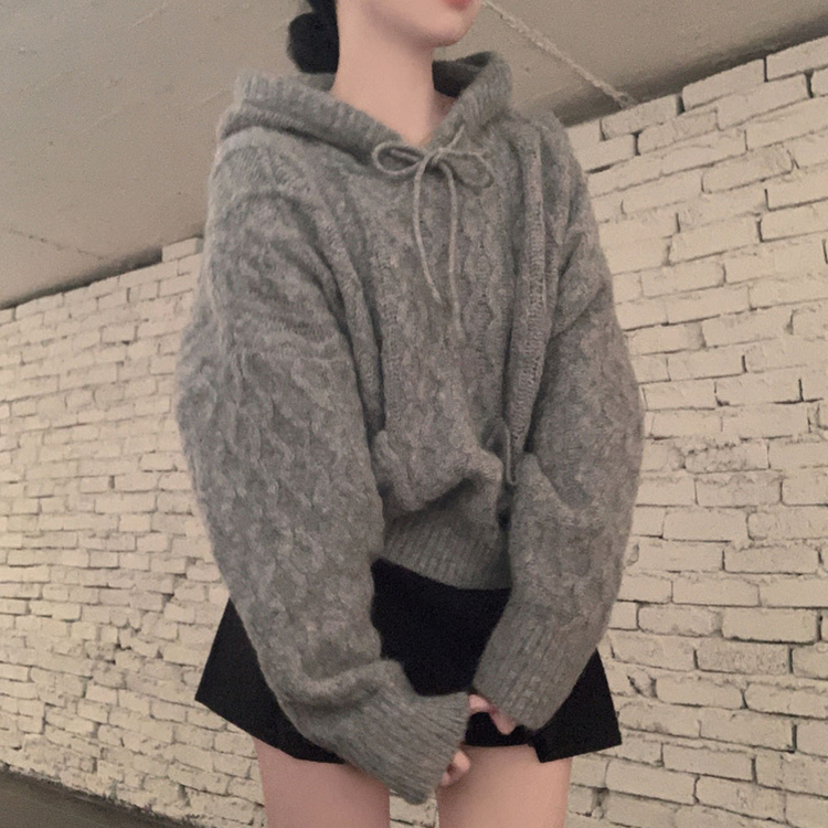 ケーブルルーズフードニット GREY